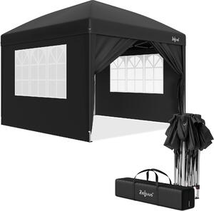 Gazebo pieghevole Zelsius 3x3 m con pareti laterali, nero, gazebo pieghevole UV30, tenda da giardino pieghevole