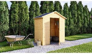 Casetta da giardino in legno di pino massello, dimensioni 1,86 m², pannelli per pareti da 12 mm, tetto in scandole bituminose, porta scorrevole/porta singola, senza pavimento