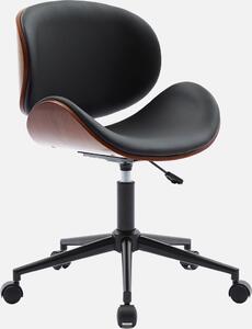 Sedia da ufficio con rotelle, effetto legno curvato e Pelle finta, Nero