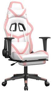 Sedia da gaming vidaXL con funzione massaggio e poggiapiedi, in ecopelle bianca e rosa