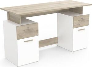 Scrivania con contenitore - PLATON - rovere / bianco opaco - L134,8 x P55 x H76,4 cm - DEMEYRE