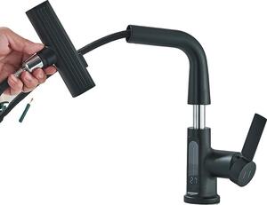 Rubinetto per lavabo, Indicatore intelligente del flusso d'acqua, Robusta struttura in ottone, nero