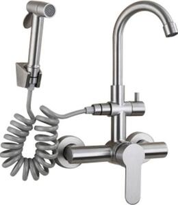 Rubinetto da cucina, acqua calda e fredda, funzione spray estraibile, nichel spazzolato