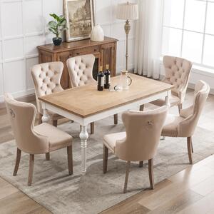 Sedia da pranzo Fortuna Lai (sedia da cucina/soggiorno con esclusivo battente sul retro, 6 pezzi), sedia imbottita con rivestimento in velluto, gambe in legno massello, rivestimento in velluto, beige