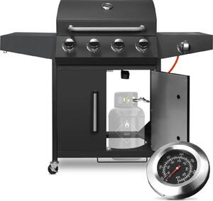 Barbecue a gas 4+1 bruciatori, 52000 BTU, struttura in acciaio inox, nero