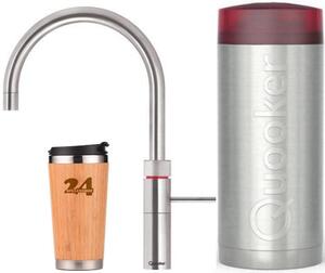 "Rubinetto QUOOKER FUSION Round COMBI B in acciaio inox & 100°C (22FRRVS)" (2 pezzi) miscelatore per lavello con funzione di acqua bollente a 100°C *Incluso thermomug