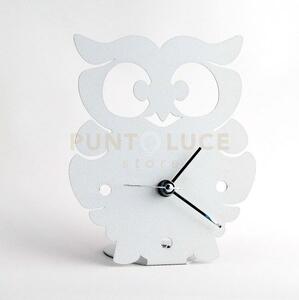 Bomboniera orologio gufetto bianco in ferro 13x16cmh