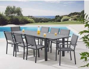 Set da pranzo SABAIDECO per 8 persone, tavolo da giardino allungabile da 180–240 cm (alluminio/vetro) con 2 poltrone e 6 sedie, colore grigio