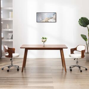 The Living Store Sedia da ufficio girevole in legno curvato bianco e Pelle finta