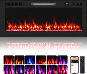 COSTWAY Caminetto elettrico da 42'' 750W/1500W, caminetto da incasso a parete Caminetto elettrico con APP WLAN-capace, telecomando, 12 colori di fiamma e 5 luminosità