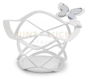 Cestino butterfly decorato bianco in ferro e polimetilmetacrilato 