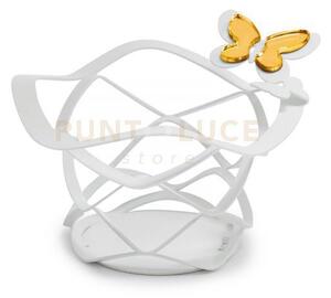 Cestino butterfly decorato bianco in ferro e polimetilmetacrilato 
