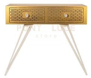 Consolle per ingresso mayfair grande oro trasparente e bianco marmo