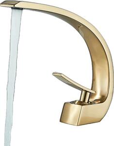 Rubinetto da lavabo in ottone, design monocomando, acqua calda e fredda, oro spazzolato
