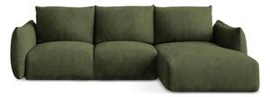 Divano angolare verde allungabile (con penisola a destra/con chaise lounge) con rivestimento in ciniglia Leila – Makamii