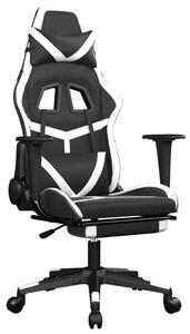 Sedia da gaming vidaXL con funzione massaggio e poggiapiedi, in Pelle finta bianca e nera