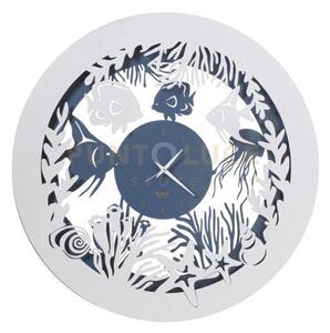 Orologio da parete di design con pesciolini nettuno azzurro e bianc