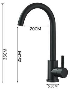 Miscelatore per lavello da cucina - Miscelatore alto - Girevole a 360° - Miscelatore monocomando - Montaggio a foro singolo, 3,5–4 cm - Rubinetto per acqua calda e fredda - Finitura nera opaca