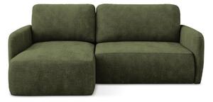 Divano angolare verde allungabile/con contenitore (con penisola a sinistra/con chaise lounge) con rivestimento in ciniglia Lilo – Makamii
