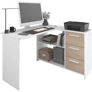 Scrivania angolare con 3 cassetti - ESSENTIEL - Bianco/Decorazione rovere - 121,2 x 74,5 x 111 cm - PARISOT