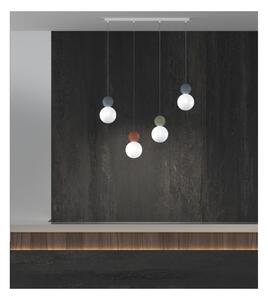 COTTAGE SOSPENSIONE LINEARE 4 LUCI DIFFUSORI A SFERA IN VETRO E METALLO 3 COLORI CON LAMPADINE ATTACCO G9