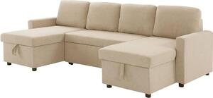 Divano letto panoramico - 4 posti - MARCEL - Tessuto beige - 2 vani portaoggetti - 265 x 140 x 87 cm
