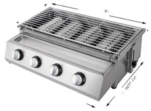 Barbecue a gas senza fumo, 4 bruciatori, regolabile in altezza, argento chiaro
