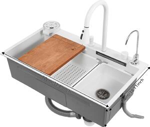 Lavello da cucina, rubinetto estraibile resistente alla ruggine, BIANCO