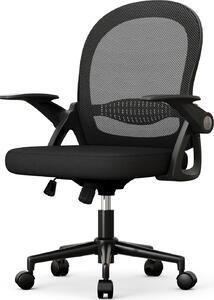 Sedia ergonomica per ufficio - Sedia da scrivania con rivestimento in rete traspirante - Braccioli ribaltabili - Regolabile in altezza - Sedia girevole a 360° - Nero
