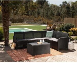 ALLIBERT by KETER, Set da salotto da esterno SanRemo, divano angolare per 6 persone con tavolino contenitore, colore grigio grafite (effetto rattan)