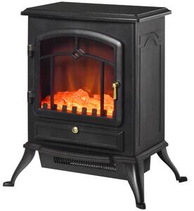 HOMCOM Camino Elettrico da Terra con Effetto Fiamma Potenza 1000W /2000W 45×28×54cm Nero|Aosom