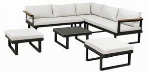 Set da giardino angolare a 7 posti - Alluminio - ALMARA - Divano angolare + 2 sgabelli + tavolino - Ecru