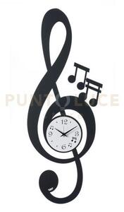Orologio da parete di design chiave musicale nero