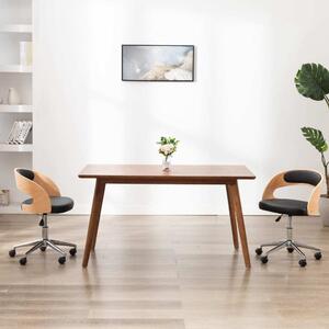 The Living Store Sedia da ufficio girevole in legno curvato nero e Pelle finta