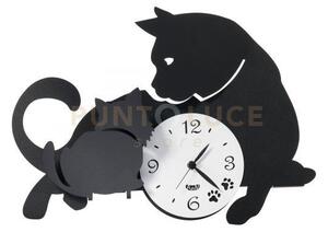 Orologio di design da parete mamma gatta bianco marmo e nero
