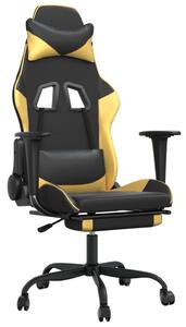 Sedia da Gaming con Poggiapiedi Nero e Oro in Pelle finta