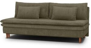 Divano letto - 3 posti - MASSA - Tessuto in velluto a coste verde kaki - Gambe in legno massello - L 195 x H 82 x P 86 cm