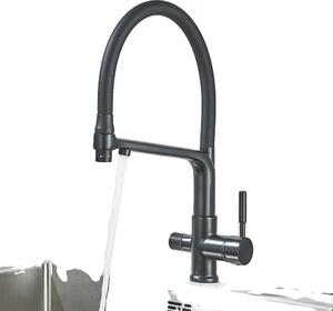 Rubinetto da cucina, acqua calda e fredda, doppia maniglia, installazione a soffitto, nero opaco