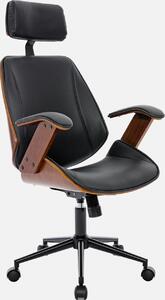 Sedia da ufficio con rotelle, effetto legno curvato e Pelle finta, Nero