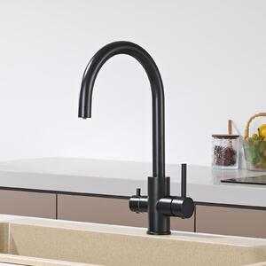 Rubinetto miscelatore cucina - Rubinetto a tre vie - Nero - Acciaio inox 304 - Per acqua potabile e osmosi