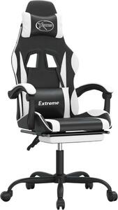 Sedia da Gaming con Poggiapiedi Nero e Bianco in Pelle finta