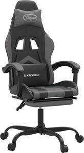 Sedia da Gaming con Poggiapiedi Nero e Grigio in Pelle finta