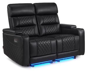M MCombo Divano a 2 posti con funzione letto, poggiatesta regolabile, poltrona da cinema, vano portaoggetti nei braccioli e illuminazione a LED, 7705 (nero)