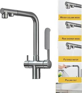 Rubinetto da cucina estraibile, doppia maniglia, molteplici modalità d'acqua, grigio pistola