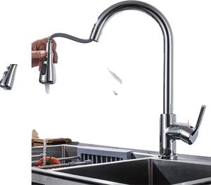 Rubinetto da cucina estraibile, modalità di erogazione versatile, struttura in acciaio inox, CF04021CP cromo