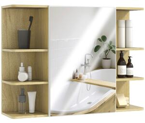 Specchio da Bagno 80x20x59 cm con Armadietto e Ripiani a Giorno Rivestimento in Melamina Color Legno