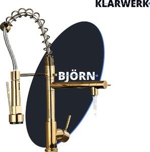 KLARWERK® Björn | Rubinetto da cucina per gastronomia oro lucido con due spruzzi | Rubinetto da cucina professionale in acciaio inox | Doppio lavello ristorante