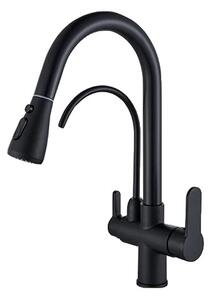 Rubinetto da cucina, acqua depurata, doppia maniglia, nero A