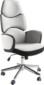 Sedia girevole da ufficio Angel Cerdá in tessuto grigio chiaro e PVC bianco lucido 4142