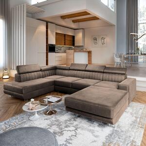 Divano angolare Masseno SIENA L-S con funzione letto a U, divano con box letto, divano da soggiorno, divano, divano letto, set di divani - beige, MONOLITH 09